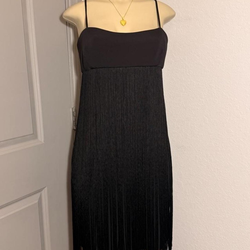 Gorgeous Calvin Klein vintage fringe black dress